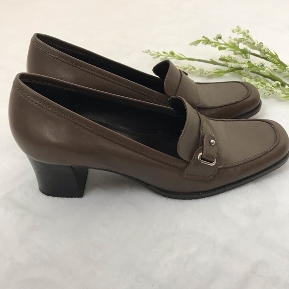 ETIENNE AIGNER Leather Sean Heeled Loafers Size 6 Career Chunky Heel Work - Picture 4 of 8